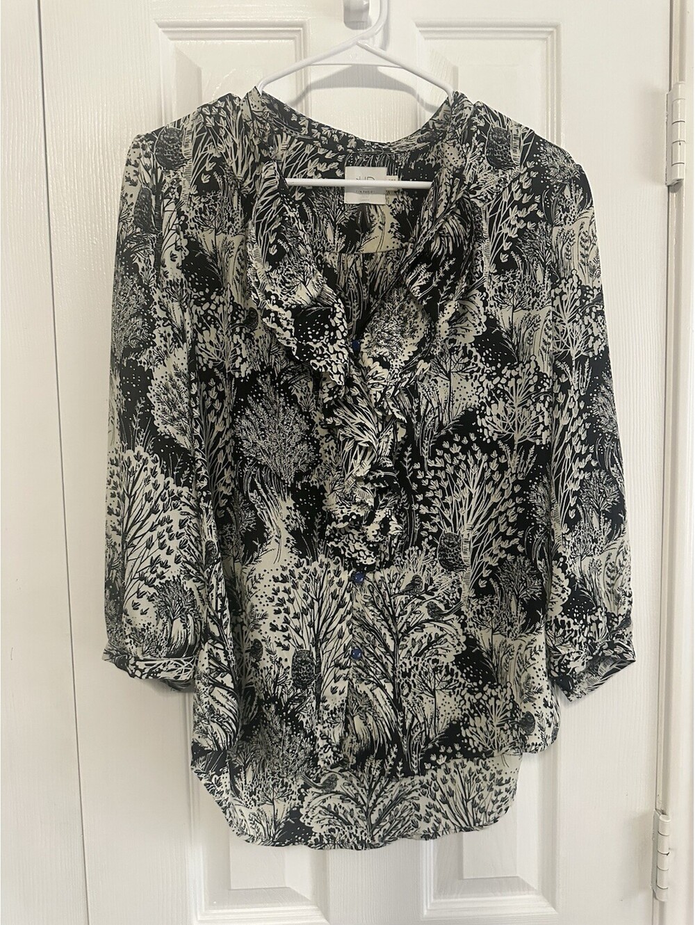 HTF- HD in Paris Anthropologie Picea Woodland Owl Print Ruffle Blouse - Size 8